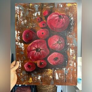 Abstract tomato artwork, acrylic paint.